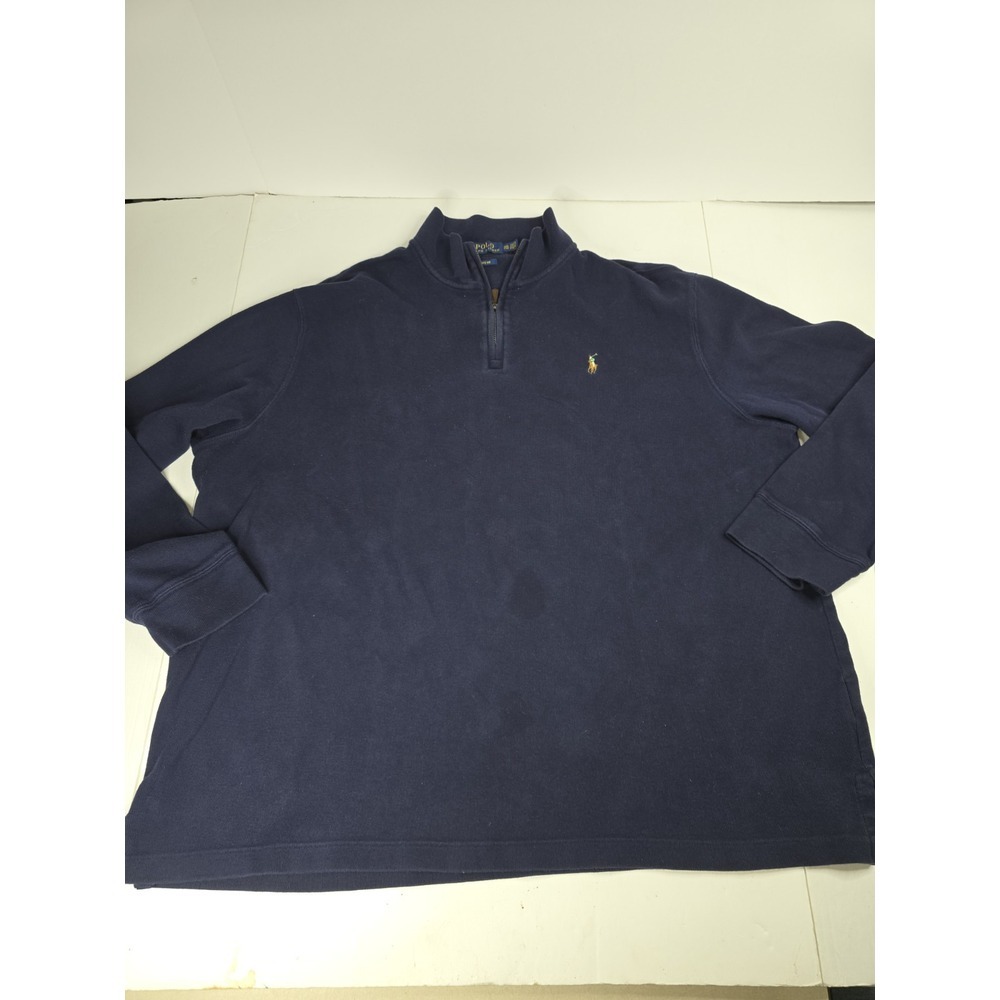 Polo Ralph Lauren Estate Rib Navy Blue Pullover Sweater 1/4 Zip Mens Size 2XL